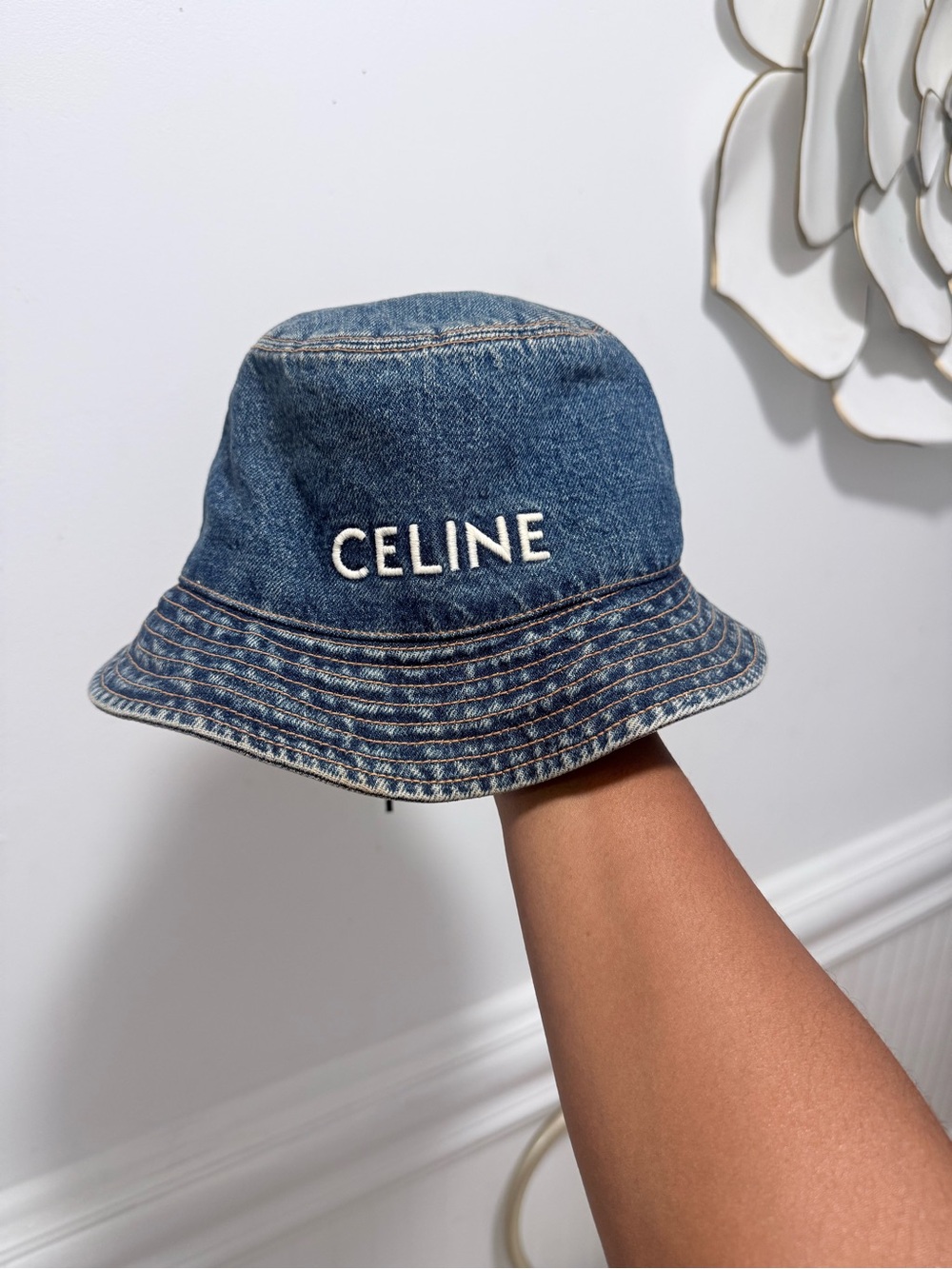 Celine Denim women’s Bucket Hat in Blue with White Logo